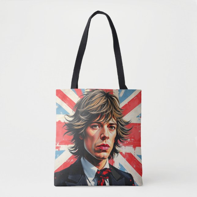 Bolso De Tela Mick Jagger Rolling Stones frente a Union Jac (Anverso)