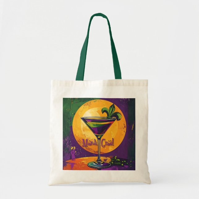 Bolso De Tela Mid Century Mardi Gras Sunset Fleur De Lis Martini (Frente)