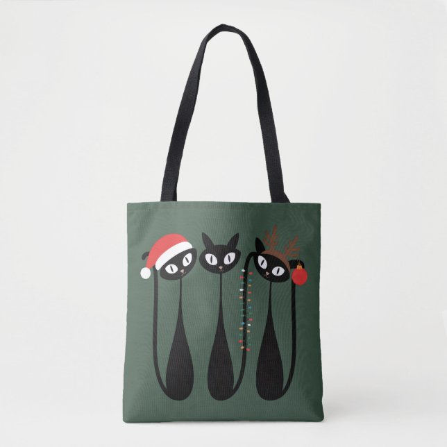 Bolso De Tela Mid Century Modern Christmas Cats Retro Classic (Anverso)