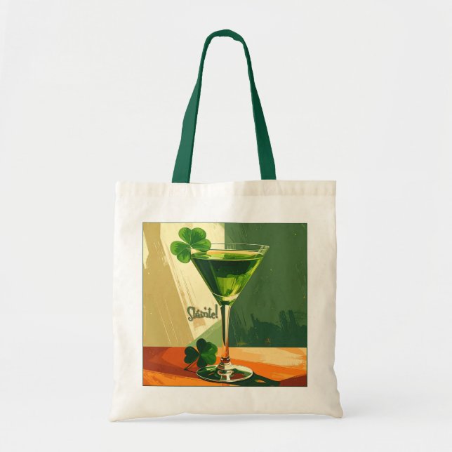 Bolso De Tela Mid Century Modern Shamrock Martini Sláinte!  (Frente)