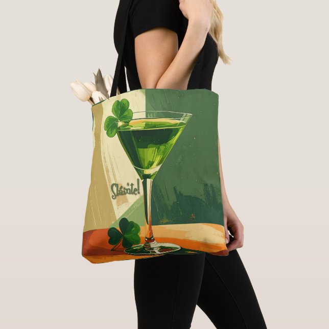 Bolso De Tela Mid Century Modern Shamrock Martini Sláinte!  (Detalle)