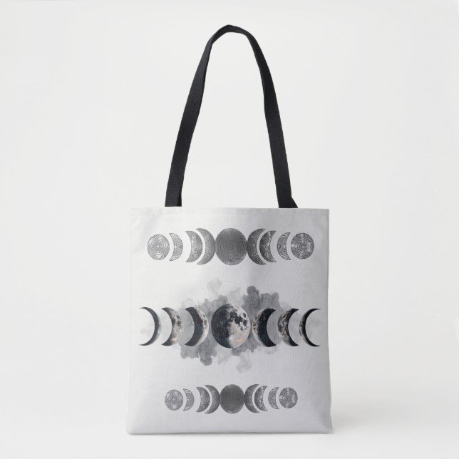Bolso De Tela Mid-Century Moon Phases Totem Poster | Bauhaus Geo (Anverso)