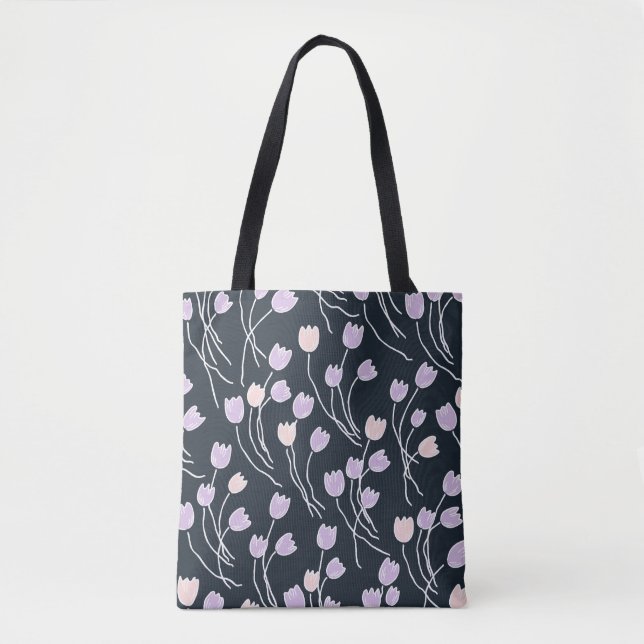 Bolso De Tela Midnight Magic Dark Floral Sketchy Tulips (Anverso)
