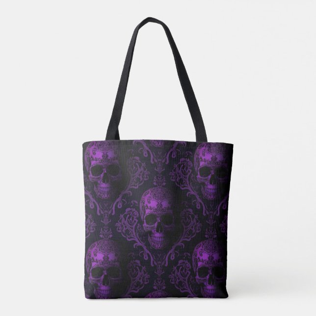 Bolso De Tela Midnight Majesty Gothic Skull Tote – Purple Baroqu (Reverso)