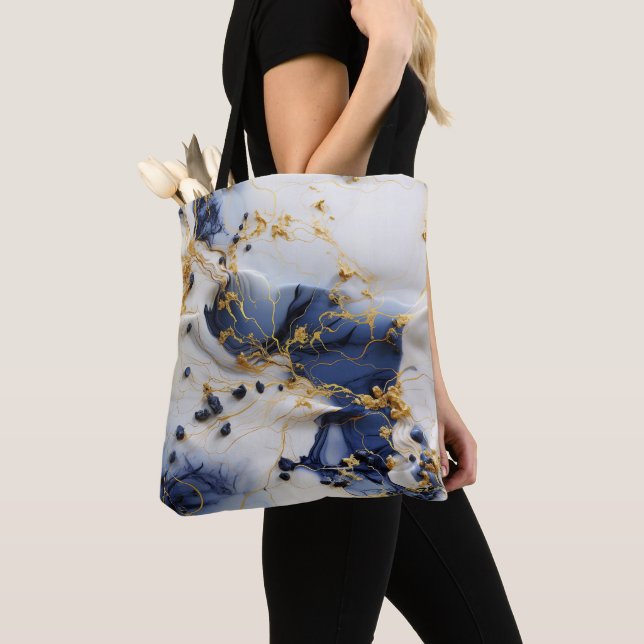 Bolso De Tela Midnight Sapphire Marble with Gold Threads (Detalle)