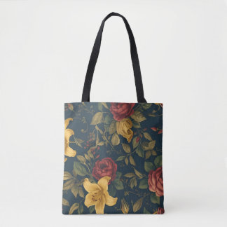 Bolso De Tela Midnight Victorian Floral – Yellow Lilies & Roses