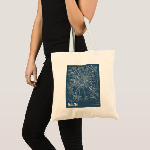 Bolso De Tela Milán Italia: Mapa Minimalista de arte en azul