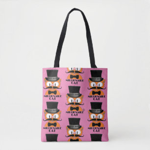 Bolso De Tela MILLIONAIRE CAT Personalizado Mustache Cat Cute Ro