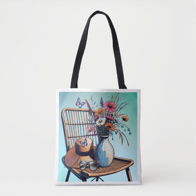 Bolso De Tela Mimbre y Flores Vibraciones de Verano (Anverso)