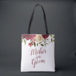 Bolso De Tela Mimletoe Manor Watercolor Madre del Groom<br><div class="desc">Rosas Mistletoe Manor Watercolor Lush Diseñan con Florales Pintadas a Mano, Hojas de Berry Holly, Foliage de Pine Sprig y Brocas de Pintura de Color de Agua. Marsala colorida, rojo Merlot de vino, borgoña, crema de marfil y verde. Con Tipografía De Moda Rápida Típografía De Pincel Fonts y Elegante Borde...</div>