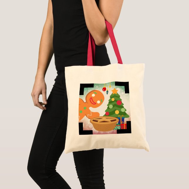 Bolso De Tela Mince Pie Fotobombado por Gingerbread Man. (Anverso (producto))