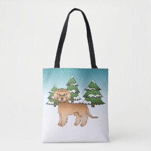 Bolso De Tela Mini Goldendoodle albaricoque en un bosque inverna