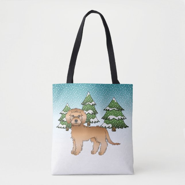 Bolso De Tela Mini Perro De Apricot Goldendoodle En Un Bosque De (Anverso)