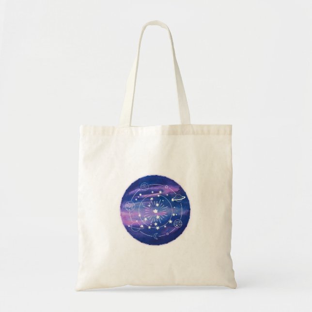 Bolso De Tela Minimal Galaxy Moon Design | Cosmic Aesthetic Art (Frente)