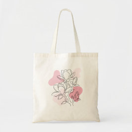 Bolso De Tela Minimal Magnolia Flower Line Art with Soft Pink 