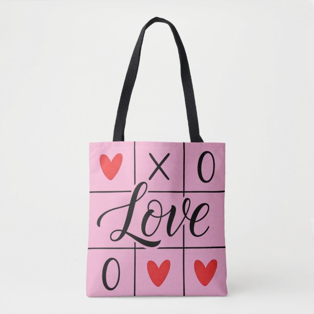 Bolso De Tela Minimal Red Hearts Love Tote Bag (Anverso)