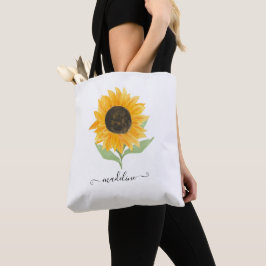 Bolso De Tela Minimal Rustic Sunflower Personalized Name Script