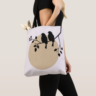 Bolso De Tela Minimalist Birds on Branch with Beige Sun