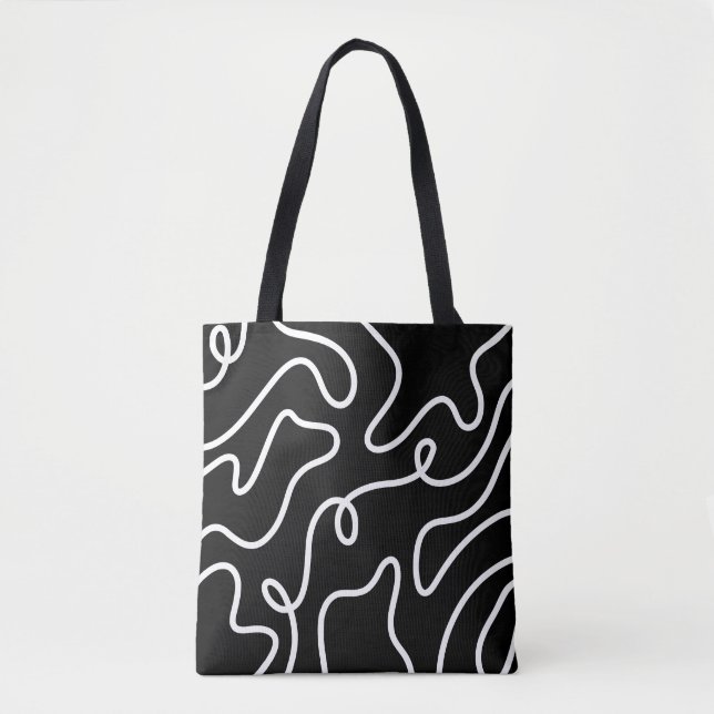 Bolso De Tela Minimalist Black and White Wavy Line Art  (Anverso)