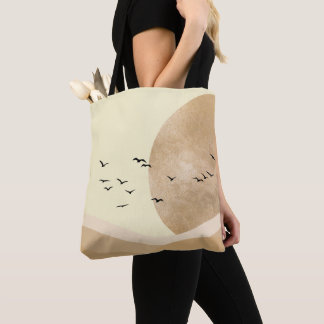 Bolso De Tela Minimalist Desert Landscape with Birds & Sun 