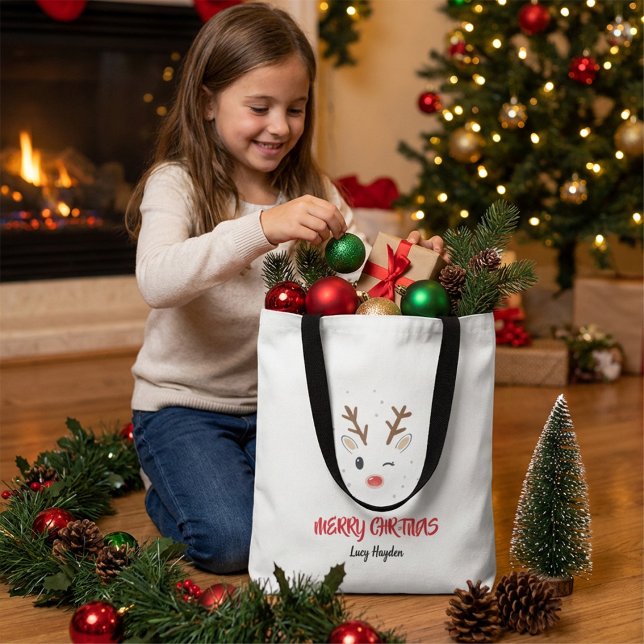 Bolso De Tela Minimalist funny cute reindeer christmas tote bag (Subido por el creador)