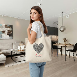 Bolso De Tela Minimalist Heart Fingerprint Personalized Name 