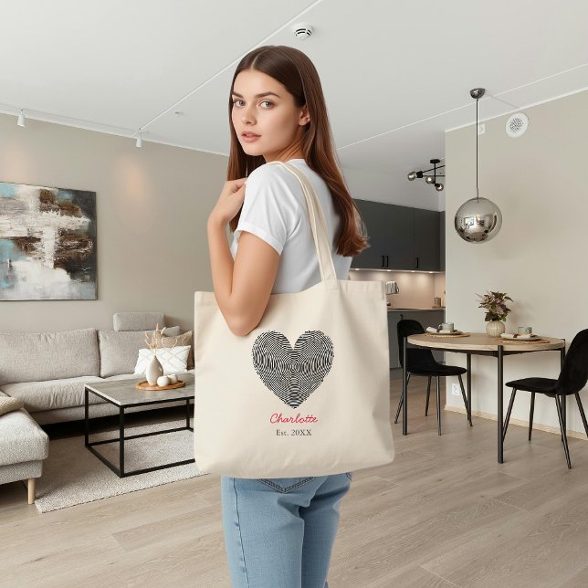 Bolso De Tela Minimalist Heart Fingerprint Personalized Name  (Subido por el creador)