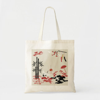 Bolso De Tela Minimalist Japanese Motifs: Cranes, Koi Fish, Bamb