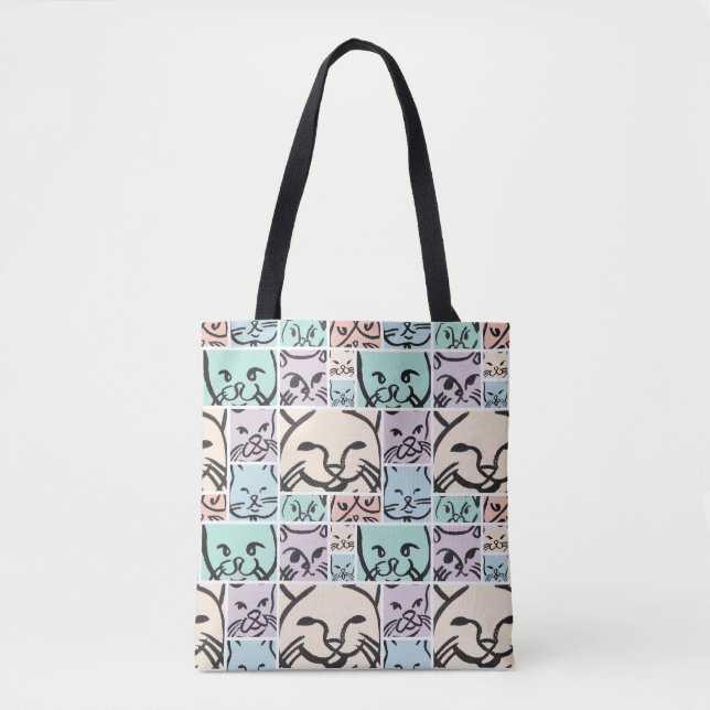 Bolso De Tela Minimalist Pastel Cat Faces (Anverso)
