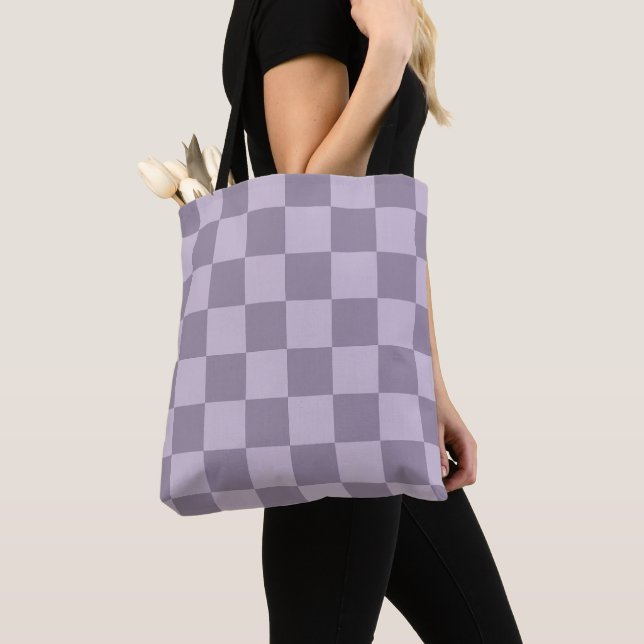 Bolso De Tela Minimalist Soft Lavender Checkerboard Pattern  (Detalle)