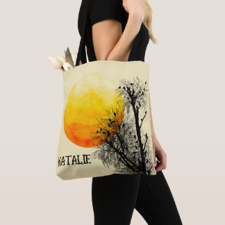 Bolso De Tela Minimalist Sun and Birds Watercolor Personalized
