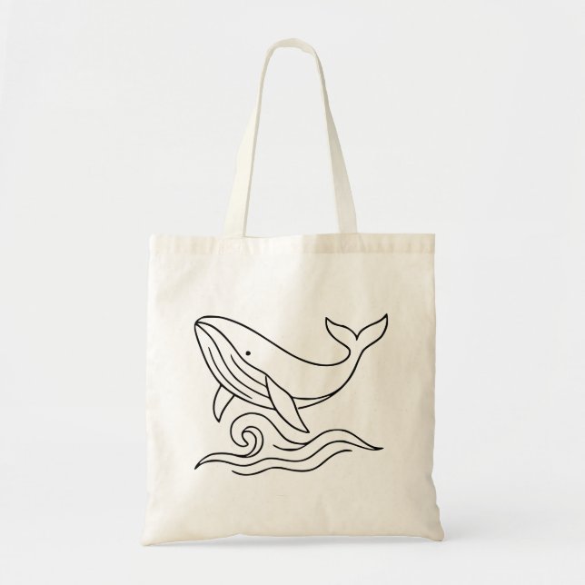 Bolso De Tela Minimalist Whale Line Art – Ocean Animal  (Frente)