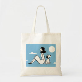 Bolso De Tela Minimalist Woman and Dog Illustration