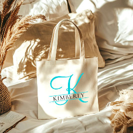 Bolso De Tela Minimalista Elegante Monograma Azul Claro de Damas