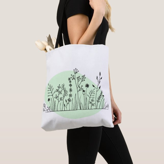 Bolso De Tela Minimalista Tote botánico moderno (Detalle)