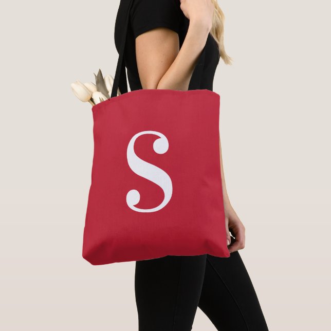 Bolso De Tela Mínimo rojo con gran monograma blanco (Detalle)