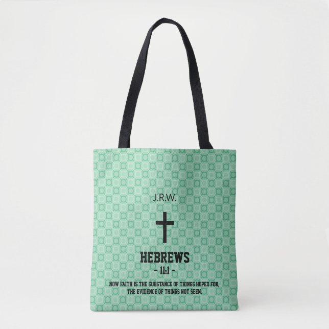 Bolso De Tela Mint Green Pattern Bible Chapter Verse Christian (Anverso)