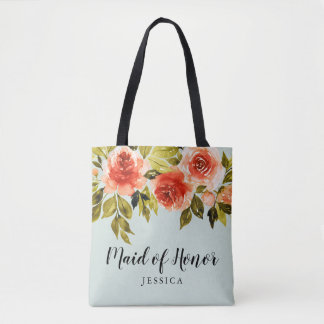 Bolso De Tela Mint Green Watercolor Floral Made Of Honor