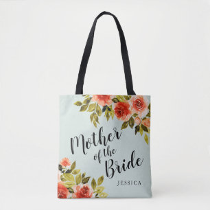 Bolso De Tela Mint Green Watercolor Floral Madre de la novia