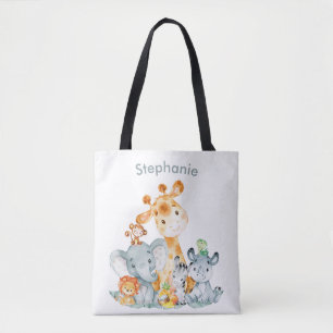 Bolso De Tela Mint gris acuarela Cute Safari Jungle Animales