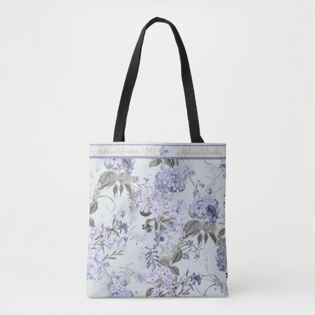 Bolso De Tela Mint, Lilac & Gold Hydrangea Personalized Tote (Anverso)