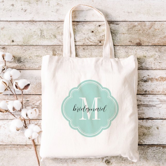 Bolso De Tela Mint Monogram Bridesmaid Tote Bag (Subido por el creador)