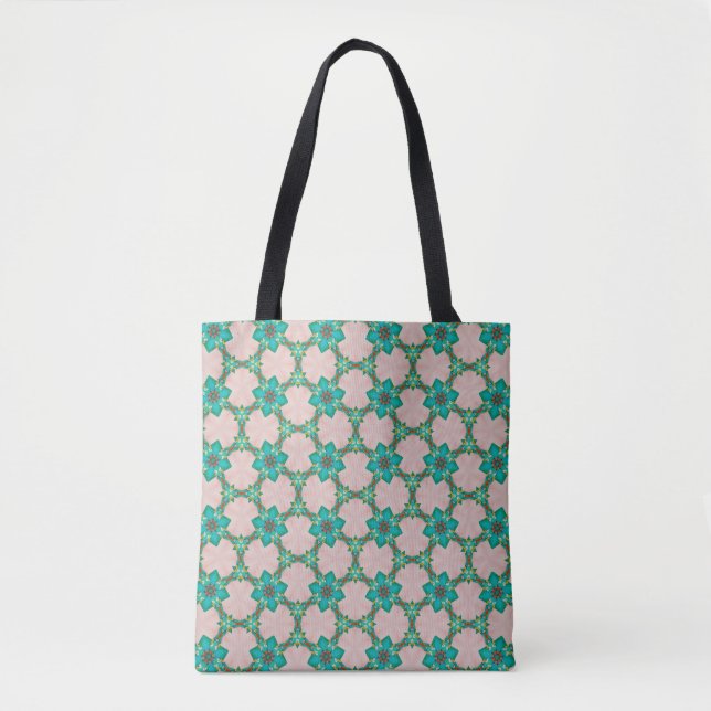 Bolso De Tela Mint & Red Retro Floral Tote Bag (Anverso)