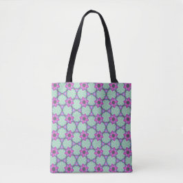 Bolso De Tela Mint & Violet Geometric Floral Pattern Tote