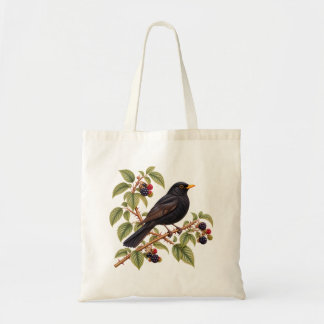 Bolso De Tela Mirlo Británico en Rama de Zarza Botánico