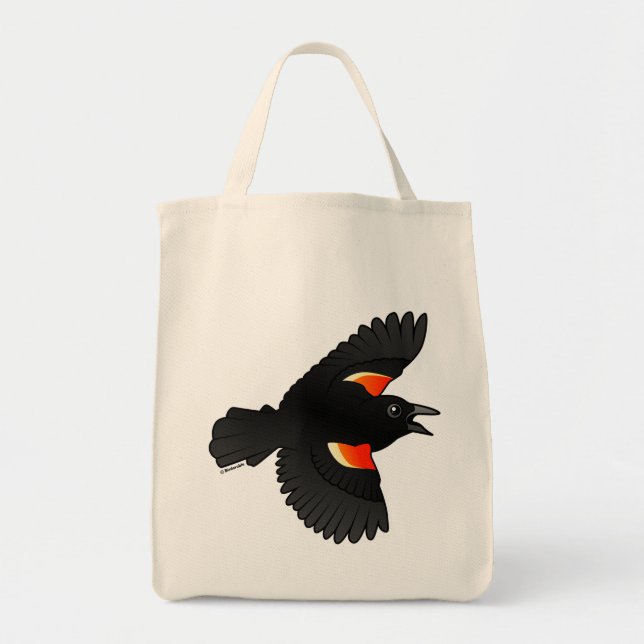 Bolso De Tela Mirlo de alas rojas que vuela (Frente)