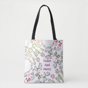 Bolso De Tela Misericordia y Gracia Floral Blanco