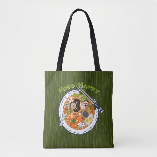 Bolso De Tela Miso Happy - Kawaii Ramen Cats (Anverso)