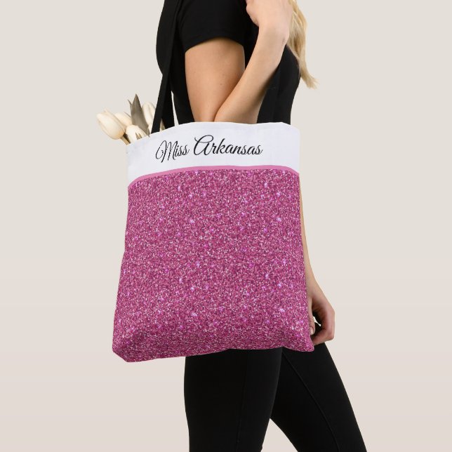 Bolso De Tela Miss America USA Pageant Faux Purpurina Tote Bag (Detalle)