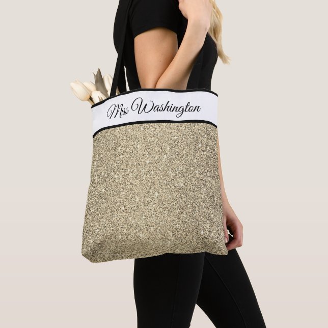 Bolso De Tela Miss America USA Pageant Faux Purpurina Tote Bag (Detalle)